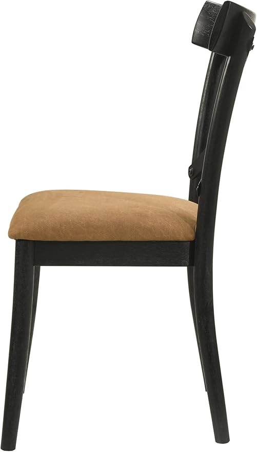 JUSTONE Cross Back Dining Chairs Set of 4, Modern Kitchen Chairs with Hillary Brown Leather Upholstery & Walnut Black Finish, Side Chairs for Dining Room, Kitchen Island, Breakfast Nook