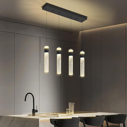 Dimmable 4-Light Pendant Lights Kitchen Island Modern LED Crystal Ceiling Light for Dinning Room Living Room 32W Black