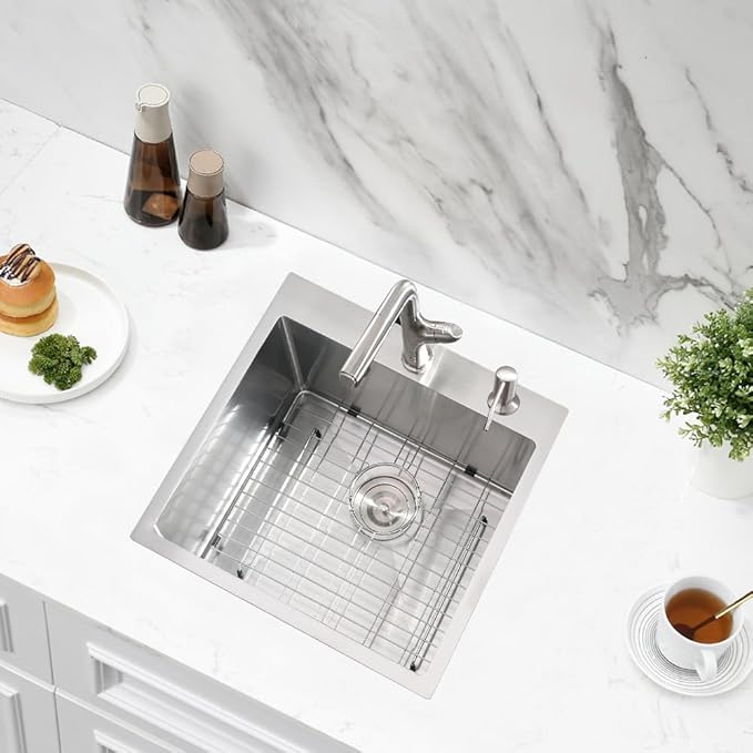18 inch Drop in Kitchen Sink, 18" x 17" Drop in Utility Sink 16 Gauge Stainless Steel Small Wet Bar Prep Sink Single Bowl Deep Basin