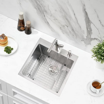 18 inch Drop in Kitchen Sink, 18" x 17" Drop in Utility Sink 16 Gauge Stainless Steel Small Wet Bar Prep Sink Single Bowl Deep Basin