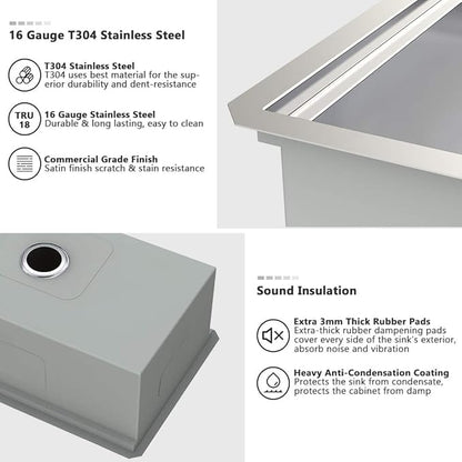 27 Inch Kitchen Sink Undermount-VASOYO 27x19 Stainless Steel Undermount Kitchen Sink Workstation 16 Gauge Deep Single Bowl Under Mount Sinks Basin with Cutting Board