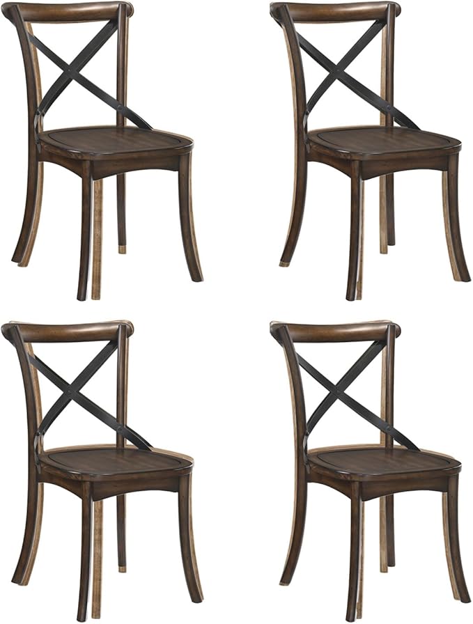 JUSTONE Set of 4 Cross Back Chair, Dining Chair Furniture 2-Pack, Sturdy X-Back Chair Wooden Chairs for Kitchen, Dining Room- Dark Oak & Black