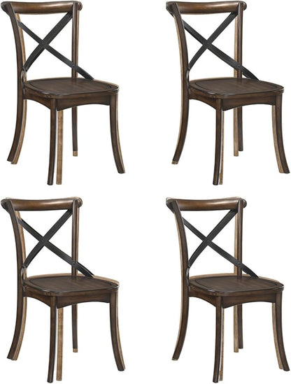 JUSTONE Set of 4 Cross Back Chair, Dining Chair Furniture 2-Pack, Sturdy X-Back Chair Wooden Chairs for Kitchen, Dining Room- Dark Oak & Black