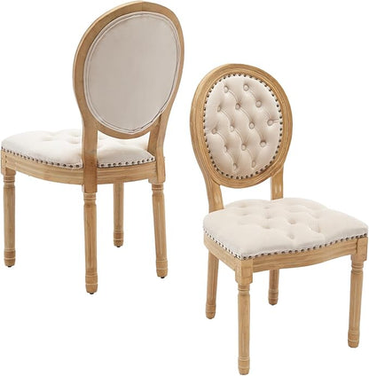 Velvet Dining Chairs Set of 2, Vintage Wooden Dining Chair with Solid Wood Legs, Upholstered Farmhouse Kitchen Chair for Living Room, Restaurant, Bedroom (Beige, Set of 2)