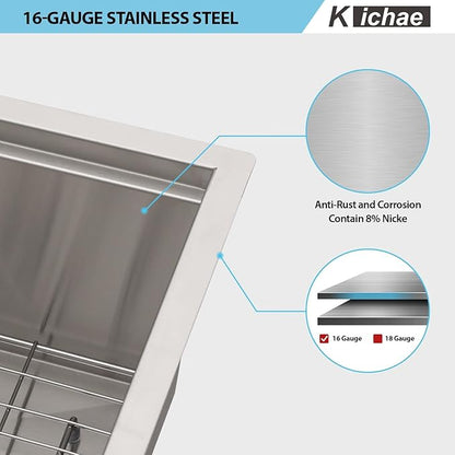 Kichae 33 Farmhouse Sink Double Bowl - 33 Inch Kitchen Sink Apron Front Stainless Steel Handmade Low Divided 50/50 Double Bowl Workstation Sink Basin