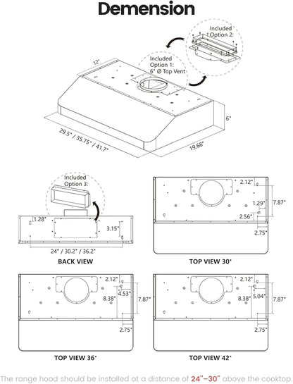 JOCO 36 Inch Under Cabinet Range Hood, 900 CFM Stainless Steel Kitchen Vent Hood, 4-Speed Gesture/Touch/Remote Control C01-36G