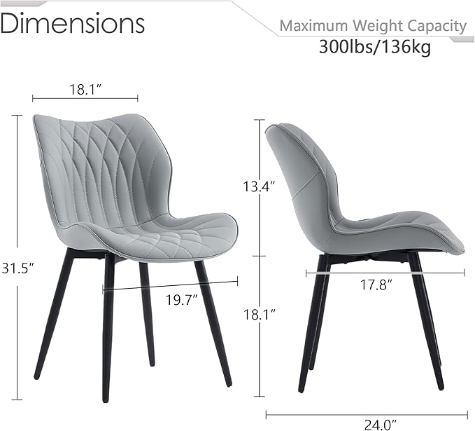 Kidol & Shellder Dining Chairs Set of 2, PU Leather Upholstered Kitchen Chairs with Back Armless, Mid Century Modern Side Chair for Dining Room, Living Room, Lounge, Restaurant, Gray