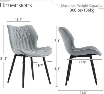 Kidol & Shellder Dining Chairs Set of 2, PU Leather Upholstered Kitchen Chairs with Back Armless, Mid Century Modern Side Chair for Dining Room, Living Room, Lounge, Restaurant, Gray