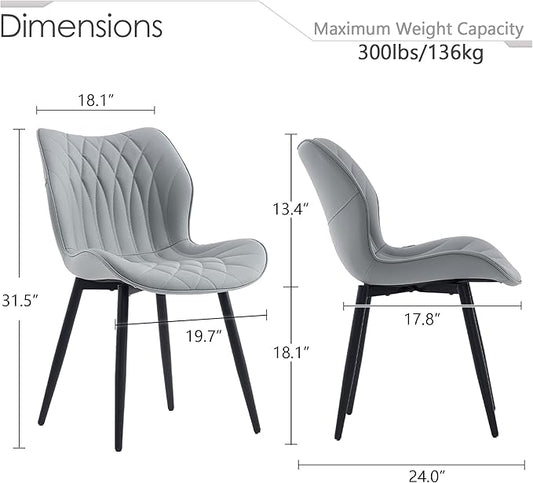 Kidol & Shellder Dining Chairs Set of 2, PU Leather Upholstered Kitchen Chairs with Back Armless, Mid Century Modern Side Chair for Dining Room, Living Room, Lounge, Restaurant, Gray