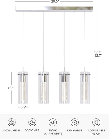 Tawson Alice 4-Light Chandelier Pendant Ceiling Light, Integrated Led and Bubble Glass, for Kitchen Island, Hallway, Entryway, Passway, Dining Room, Bedroom, Balcony, Living Room