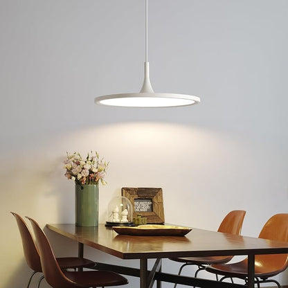 JAYMP Dining Room Modern Pendant Lighting Dimmable LED Disk Light Adjustable Height Kitchen Island Hanging Light Fixture (White, Dia 19.7 inch)