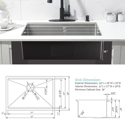 33 Inch Kitchen Sink Undermount Wokstation-Bokaiya 33x19 Stainless Steel Undermount Kitchen Sink Ledge Workstation 16 Gauge 10" Deep Handmade Single Bowl Under Mount Kitchen Basin with Cutting Board