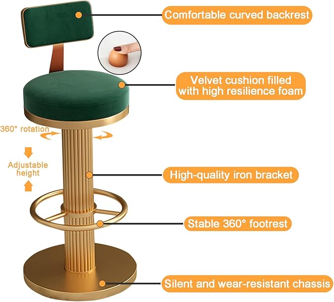 s, Adjustable Counter Height Chairs, Upholstered Chairs for Kitchen Island, Cafe, Pink,Green-Sitting Height 6580cm