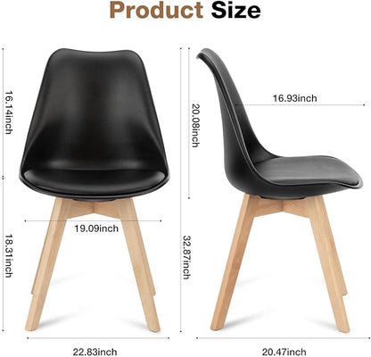 OLIXIS Dining Chairs Set of 4, PU Leather Upholstered Kitchen Chairs with Solid Wood Legs, Mid Century Modern Accent Chairs for Living Room, Bedroom, Patio, Black