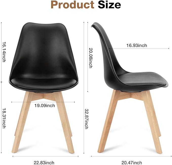 OLIXIS Modern Dining Chairs Set of 4, PU Leather Upholstered Kitchen Chairs with Wood Legs, Mid Century Accent Chairs for Living Room, Bedroom, Outdoor Lounge, Black