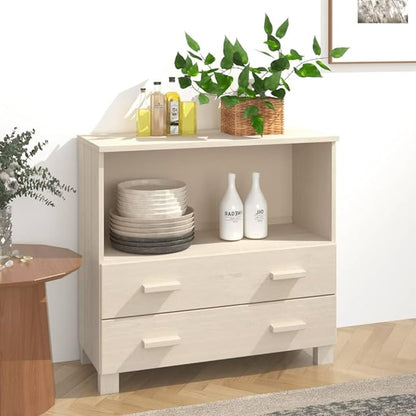 Honey Brown Solid Pine Wood Sideboard Buffet Cabinet with 3 Drawers & Open Shelf, 33.5L x 13.8W x 31.5H, Small Storage Unit for Dining Room, Kitchen, Entryway