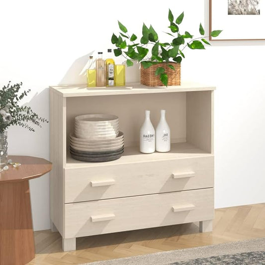 Honey Brown Solid Pinewood Sideboard, 3 Drawers & Open Shelf, 33.5" Living Room Storage Cabinet, Stained Finish, Versatile Buffet Cabinet Furniture Kitchen Furniture