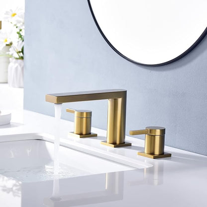 Luxury Brass Widespread Bathroom Sink Faucets for 3 Hole 2-Handle 8 Inch Deck Vanity Faucet & Stainless Steel Pop-up Drain Assembly, Brushed Brass Gold