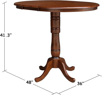 IC INTERNATIONAL CONCEPTS 36" Solid Wood Round Top Dining Table with 12" Leaf in Espresso