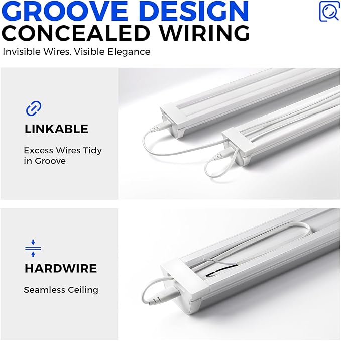 Barrina LED Shop Lights for Workshop 4FT, 6500K Super Bright, Hidden Wiring, 45W 5000LM, Linkable 4FT Light Fixture Cord with ON/Off, Frosted Cover, LED Ceiling Light for Garage, Kitchen, 2 Packs