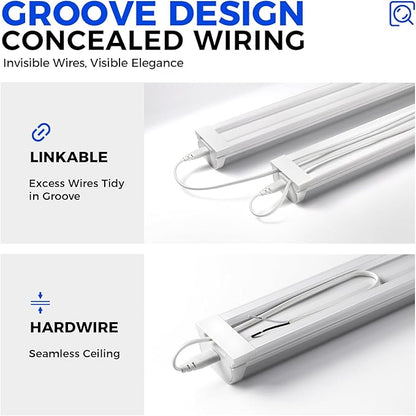 Barrina LED Shop Lights 4FT, 6500K Super Bright White, 45W, 5000LM, Hidden Wiring, Linkable 4FT Light Fixture Cord with ON/Off, Frosted Cover, LED Ceiling Light for Workshop, Garage, Kitchen, 6 Packs