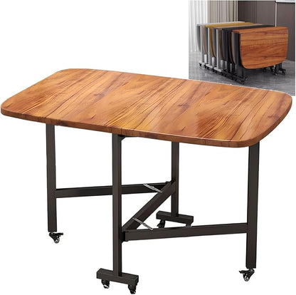 Multifunction Table Drop Leaf Dining Table, Folding Dinning Table With 6 Wheels, Dining Table For Kitchen, Living Room, Drop Leaf Table For Small Space Saving, Solid Wooden Foldable Kitchen Table(Brow