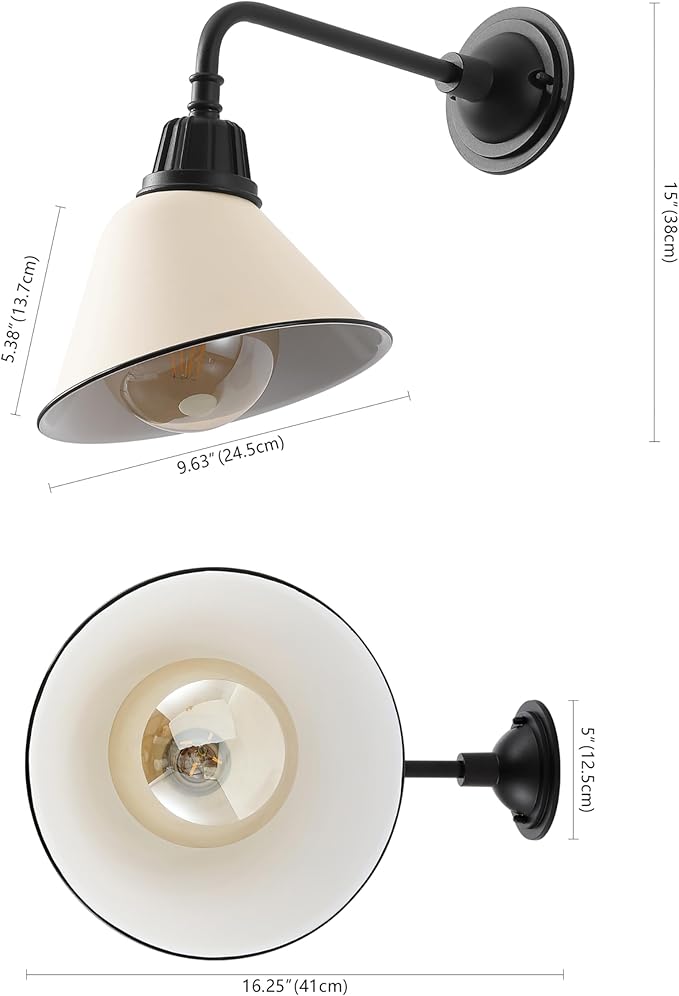 JONATHAN Y 9.63" Matte Almond/Black 1-Light Farmhouse Outdoor Sconce, Industrial LED Wall Light, Gooseneck Arm Barn Lamp with Metal Bell Shade for Porch, Patio, Kitchen, LED Bulb Included (JYL7612J)
