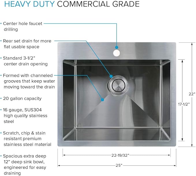 Transolid LSA3-252212-BS 25-in x 22-in Dual-Mount Laundry/Utility Sink Kit in Brushed Stainless