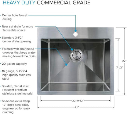 Transolid LSA3-252212-BS 25-in x 22-in Dual-Mount Laundry/Utility Sink Kit in Brushed Stainless