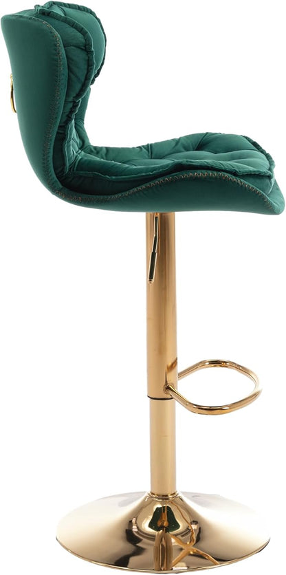 Rhomtree 24-33 Inch Swivel Bar Stools, Adjustable Counter Height Barstools, Velvet Back and Golden Footrest, Bar Chairs for Kitchen Island, Cafe, Bar, Bar Counter, Dining Room, Coffee(Green Set of 2)
