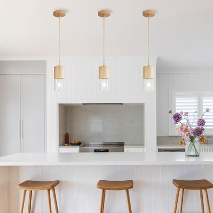 Gold Pendant Light Fixtures, Adjustable Modern Pendant Lights for Kitchen Island, Industrial Clear Glass Pendant Lights for Dining Table Hallway Bedroom Living Room,1 Pack