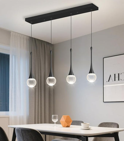 Rectangular Crystal Pendant Light for Kitchen Island 4 Light Dimmable Crystal Chandelier Lighting Fixtures with Remote for Dining Room Living Room Black