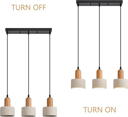 Modern Cement Pendant Lights White Chandelier Wooden Ceiling Lamps for Kitchen Island Bedroom Dining Room Living Room bar（3-Light）