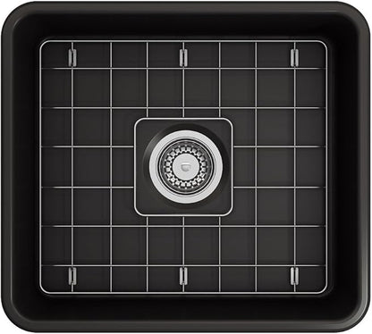 BOCCHI Classico Farmhouse Apron Front Fireclay 20 in. Single Bowl Kitchen Sink with Protective Bottom Grid and Strainer in M.Black