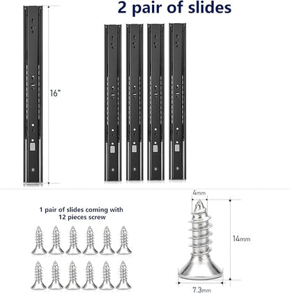 Ravinte 16 Inch Soft Close Drawer Slides 2 Pairs 4 Pack Black Full Extension Ball Bearing Drawer Glide Side Mount