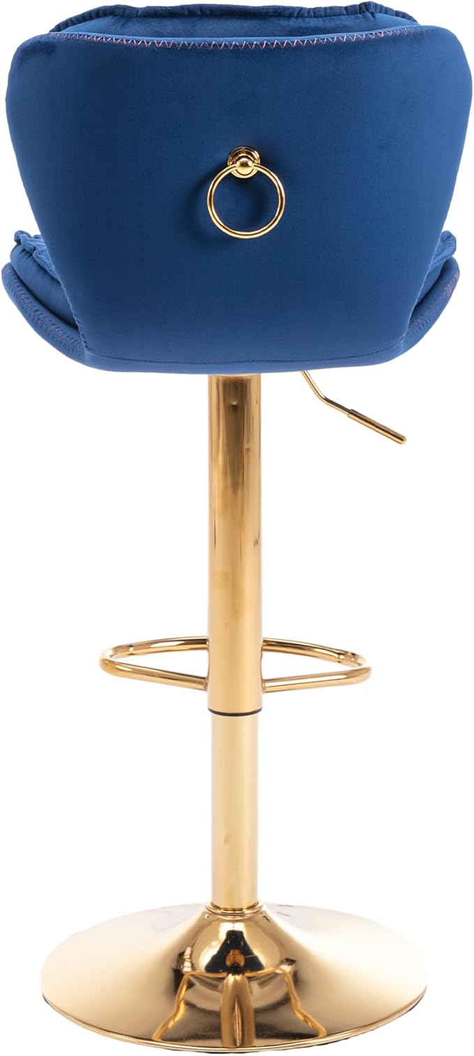 Rhomtree 24-33 Inch Swivel Bar Stools, Adjustable Counter Height Barstools, Velvet Tufted Back and Golden Footrest, Bar Chairs for Kitchen Island, Cafe, Bar, Bar Counter, Coffee(Navy Blue Set of 2)