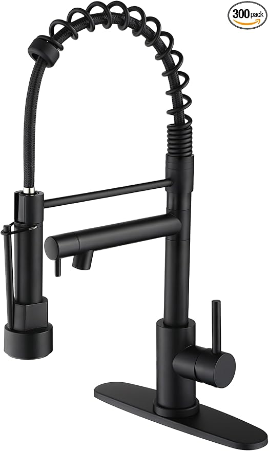 Wicbim Kitchen Sink Faucet with Pull Down Sprayer Contemporary Stainless Steel Single Handle Spring Kitchen Faucets Double-Headed with Deck Plate