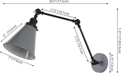JONATHAN Y 7" Gray/Black Classic Industrial Metal Adjustable Arm LED Wall Sconce for Bedside Reading, Farmhouse Swing Arm Wall Lamp with Metal Shade, Hardwired (JYL7462H-SET2)