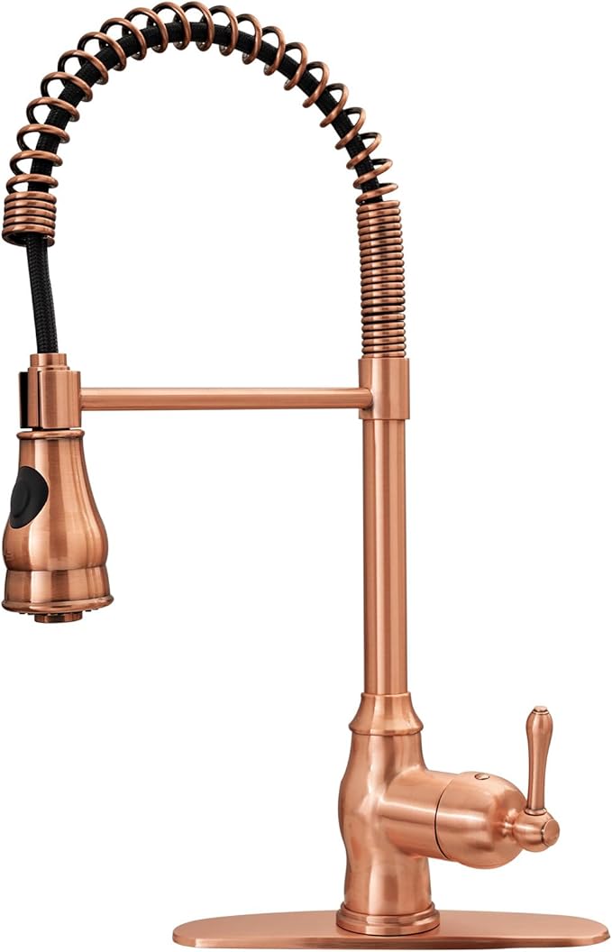 Akicon One-Handle Pre-Rinse Pull-Down Spring Copper Kitchen Faucet - Including 5Years Warranty Akicon …