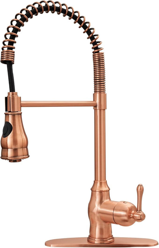 Akicon One-Handle Pre-Rinse Pull-Down Spring Copper Kitchen Faucet - Including 5Years Warranty Akicon …