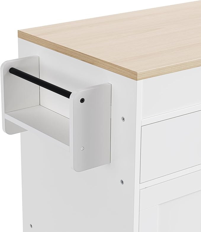 74.5" inch Rolling Kitchen Island with Extendable Dining Table with Extendable Dining Table for 2-4 with Spice Rack and 2 Drawers, Kitchen Storage with 4 Door Cabinet (White)