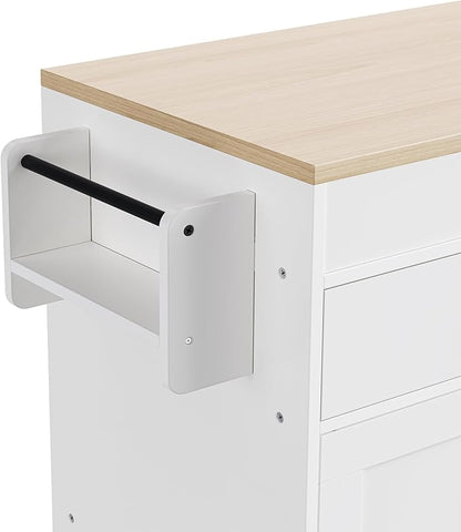 74.5" inch Rolling Kitchen Island with Extendable Dining Table with Extendable Dining Table for 2-4 with Spice Rack and 2 Drawers, Kitchen Storage with 4 Door Cabinet (White)