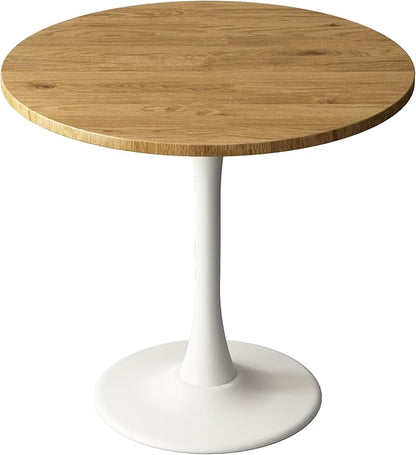 Round Dining Table 30" Circle Tulip Table with Wood Thickened Tabletop & Sturdy Metal Pedestal Mid Century Modern Leisure Bistro Kitchen Tables 4 People Small Places Living Room Cafe,Oak