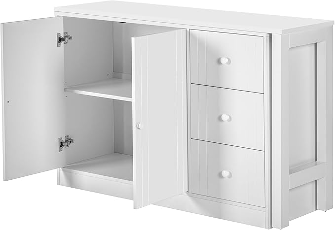 JIJIWANG 89.7'' Wooden Sideboard with Extendable Table,Multifunctional Storage Kitchen Island with 2 Doors and 3 Drawers,for Living Room,Study,Foyer and Kitchen, White