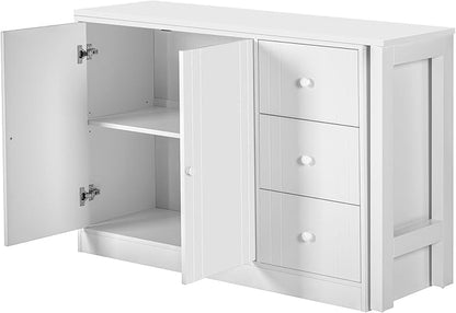 JIJIWANG 89.7'' Wooden Sideboard with Extendable Table,Multifunctional Storage Kitchen Island with 2 Doors and 3 Drawers,for Living Room,Study,Foyer and Kitchen, White