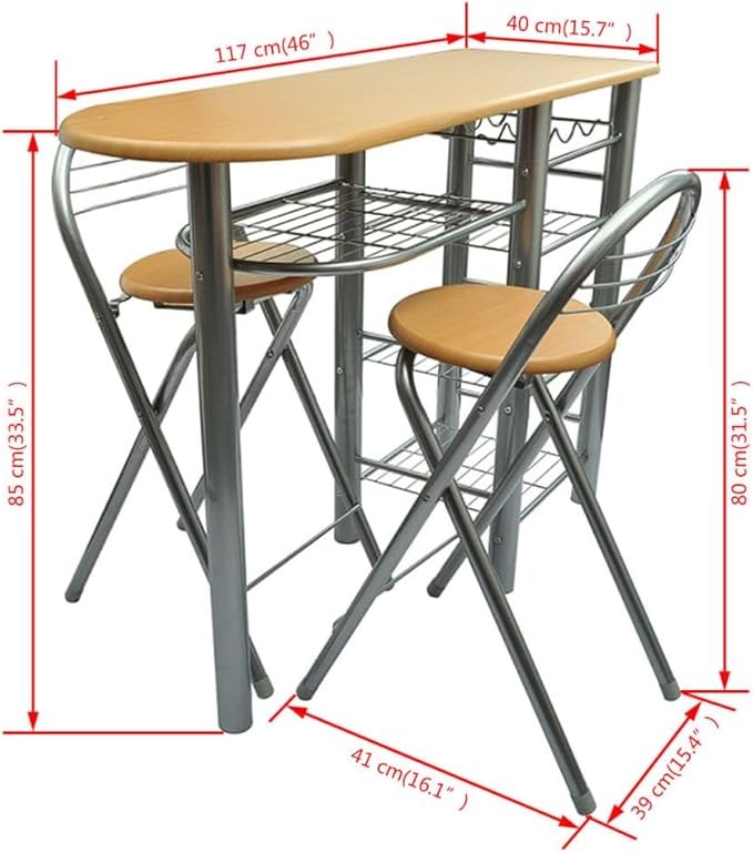 Small Kitchen Dining Table Set with 2 Chairs, Light Brown Wood Bistro Bar Table Set for Small Spaces, Indoor Breakfast Nook, Modern Living Room Furniture with Storage Shelves and Wine Holder