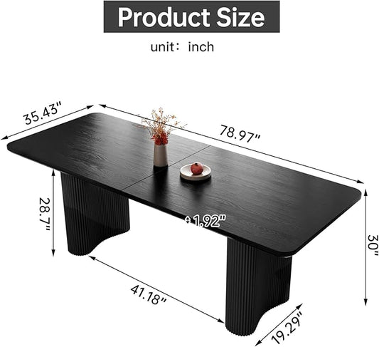 Miuuod 79" Black Dining Table for 4-8 People Large Modern Kitchen Dining Room Table Rectangular Wood Table with Wave Legs Farmhouse Dining Table for Living Room Home Office Workspace Easy Assembly