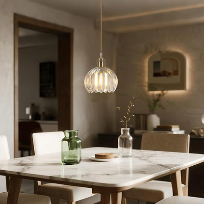 Mini Flower Glass Pendant Light Adjustable Hanging Lamp, Clear Pendant Lights Kitchen Island Dining Room Hallway Bedroom Living Room, LED Bulb Included