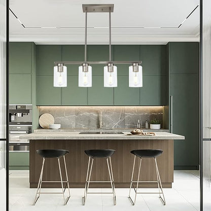 TODOLUZ Modern Kitchen Island Light with Clear Glass Shades, 4-Lights Hanging Lighting Fixtures in Brushed Nickel for Dining Room