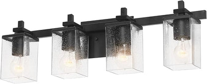 GLOBE Electric 52089 Dakota 4-Light Vanity Light, Matte Black, Seeded Glass Shades